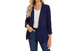 MINTLIMIT Womens Blazer Suit One Button Jacket Blazers Notched Lapel Workwear Elegant Classic Formal 3/4 Ruched Sleeve