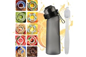 Cotensta 650ML Grgowe Bouteille D'Eau Parfum Fruits, Air Gourde Saveur Pods Bouteille avec 10 Capsules de saveur Gout (Black)