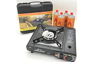 SMH LINE SMHLINE® Réchaud à gaz de camping avec 4 cartouches de gaz de 227 g - Mallette de camping - Cuisinière d'extérieur - Barbecue de table - 1 feu