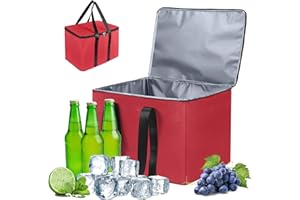 HEMIRO Kühltasche, Einkaufstasche Thermotasche, Kühltasche Faltbar Gross 38 Liter, Isolierte Kühltaschen, Hält 20kg, Perfekt für Isoliertasche, Einkaufstasche, Picknicktasche (Dunkelrot, 42 x 31 x 31 cm)