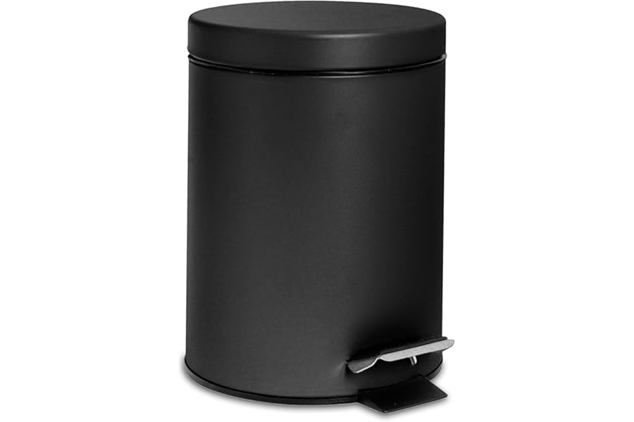 Harbour Housewares 3L Bathroom Bin - Matte Black - Round Stainless Steel Pedal Bin Slim Kitchen Rubbish Trash Can Garbage Dustbin with Lid and Inner Bin Liner Bucket
