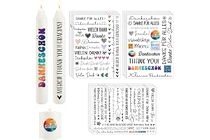 Yezirzax 12 PCS Kerzentattoos (400+ Muster) Wassertransferdruck Sticker | Wasserschiebefolie | Kerzenfolie | Kerzensticker Dekorieren | DIY Geschenk Kerzendekoration, Kerzentattoos Dekorieren (Danke)