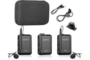 Movo WMX-1-DUO 2.4GHz Drahtloses Lavalier-Mikrofonsystem, kompatibel mit DSLR-Kameras, Camcordern, iPhone, Android-Smartphones und Tablets (60m Audio-Reichweite)