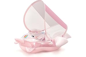 ZSYIULIA Baby Swimming Float, Baby Inflatable Pool Float with Sun Canopy Seat for 6-36 Months, Baby Girl Inflatable Baby Swimming Ring Pool Float for Infant Toddler Kids 1-3 Years (Pink Unicorn)