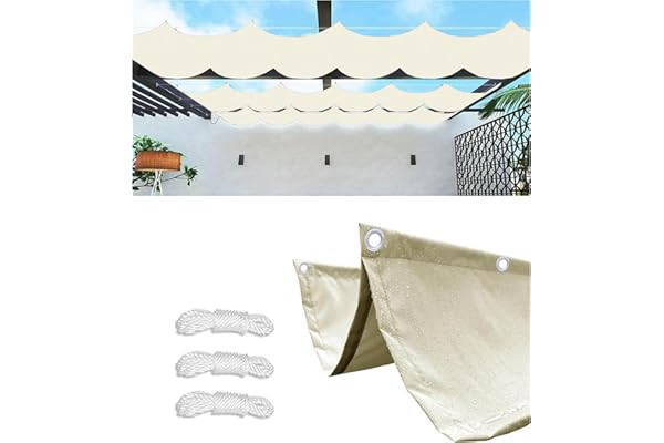 Toldo Vela de Sombra Retráctil Impermeable 3x4M(AxL) Ondulada Toldos Exterior Protección Rayos UV Resistente al Desgarro para Terraza Balcon Exteriores Jardín con Ojales y Cuerdas Crema