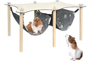 Albefer Guinea Pigs Hammock with Natural Wooden Stand, Durable Hanging Hammock Bed, Guinea Pig Hideout for Piggies Chinchilla Hamster Bunny Ferrets Hiding Sleeping＆Small Animal