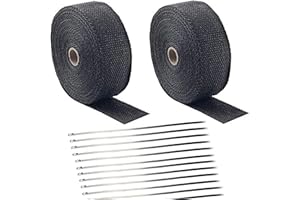 Foneso Car Exhaust Wrap, Exhaust Tape Bandage Titanium Black Fiberglass Heat Insulation Wrap Roll with 24 Stainless Steel Ties, for Motorcycle Car Exhaust Pipes, Mainfold (Black, 30M)