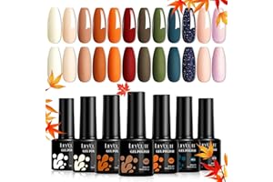 ‎LILY'CUTE LILY'CUTE UV Nagellack Braun Gel Nagellack Rot Shellac Gelb Set, 12 Herbst Winter Kürbis Farbe Nude Glitter Gel Nagellack Set Schellack Nagellack Farbgel für Gelnägel French Manicure Gel Nail Art