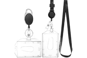 JJSHUND Porte Badge Tour de Cou avec 2 Pcs Porte-cartes, Porte Carte Cou Cordon Tour de Cou avec Fermoir Mousqueton Pivotant Pour Carte d'identité, carte bancaire, clé, carte de bus