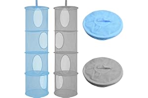 Zsanhua 2 PCS Hanging Mesh Storage Basket, Foldable 4 Tiers Hanging Storage Organizer Toy Storage Hanging Bag for Small Clothes, Wardrobe, Travel