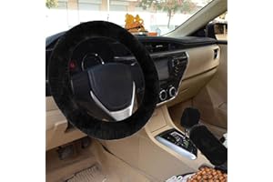 QUNKUN 3 Piezas de Lana Suave del Faux Felpa Cubierta del Volante, Cubierta de Volante de Felpa Invierno, Funda de Volante Portecdor, El Engrosamiento Caliente Universal Antideslizante Auto Interior