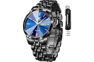 OLEVS Men's Watch Luxury Business Dress Watch UK Diamond Design Quartz Stainless Steel Waterproof Luminous Week Calendar Gift