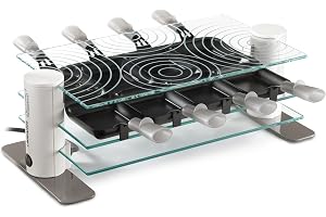 LAGRANGE, Appareil à raclette 8 personnes, 1000 W, Plateaux verre, Repose poêlons intégré, Design épuré, Bouton marche/arrêt, 009804