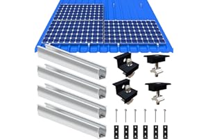 WARMFAY Solarmodul Halterung Flachdach, Alu Photovoltaik Montageschiene 12CM, Verstellbare Schwarz Klemme für 30-35MM Dicke Module, Solarpanel Halterung Montageset 2 Module Geeignet für Flachdach Trapezdach
