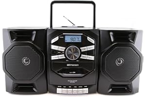 Emerson - Portable CD Player with Cassette Player, Tape Recorder, Am/FM Radio, MP3 AUX Input, Detachable Speakers, AC/DC and Battery Operated, Home Stereo System,