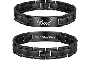 Willis Judd Mens Titanium DAD Bracelet Engraved Best Dad Ever with Gift Box & Link Removal Tool Black