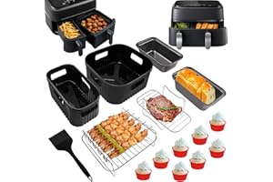YINGRACE Airfryer akcesoria do Philips Airfryer Dual Basket 3000 Series NA350, 5000 Series NA550, 8 szt. z silikonową formą, ruszt do grillowania, blachy do tostów, forma do muffinek zamiast papieru