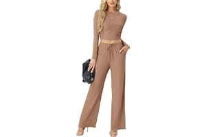 QIXING Tracksuit Women's Long Sleeve Crew Neck Leisure Suit Wide Leg High Cut Jogging Bottoms Loungewear Set Jogging Suit