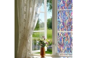 Neukids Self Adhesive Window Film Monet's Garden, Static Adhesion Privacy Film Window Film Pattern Blue Leaves, Bedroom Living Room Kitchen Bathroom Offices Double Sided Glass Sticker 30x300cm