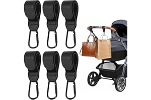 YOUKLY Buggy Clips, 6 Pcs Pram Clips, Adjustable Pram Hooks for Bags, PU Leather Pram Clips for Buggy, Buggy Clips for Pram for Pushchair/Mommy Diaper Bag/Backpack/Shopping Grocery/Outdoor Use