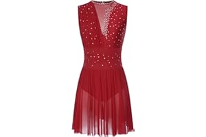 dPois Femme Robe Patinage sans Manches Robe Danse Ballet Strass Brillants Classique Académique Justaucorps Gymnastique Tenue Danse