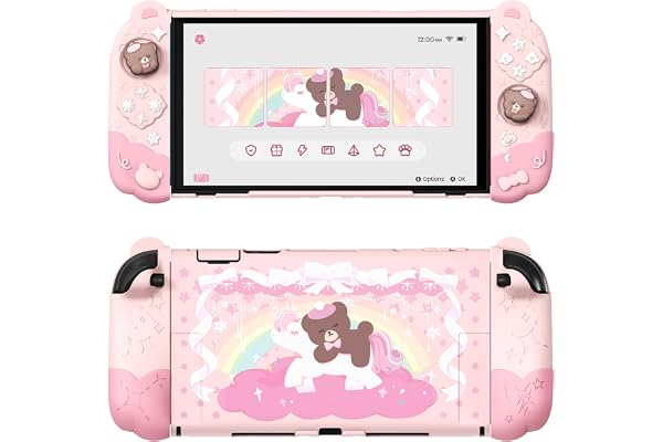 playvital Coque pour Nintendo Switch 2 Console avec Cover Grips Silicone Joycon pour Switch 2 & Capuchon Joystick Étuis Housse Dockable-Rose,Style Ours