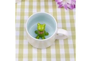 LOZACHE 3D Animal Cute Frog Coffee Mug, 12oz Funny Cartoon Handmade Figurine Milk Tea Cup, Frog Gifts for Friends Kids Girls Wife Grandma Auntie Birthday Present (Frog)