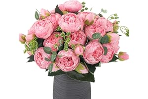 LUWENER 4 Bunches Peony Artificial Flowers, 20 Heads Silk Peonies Bouquets Pink Flowers for Wedding Centerpiece Garden Party Home Decor Elegant Vintage Fake Peonies (Pink)