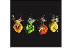 ARTland Spritzschutz Küche aus Alu für Herd Spüle 60x55 cm (BxH) Küchenrückwand mit Motiv Essen Gemüse unter Wasser Paprika Modern Dunkel Bunt S6EM
