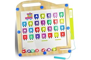 SPIELBÄR Magnetisches Alphabet Labyrinth - Buchstaben Lernspielzeug aus Holz, 3-in-1 Montessori Magnetspiel mit austauschbaren Themenkarten (ABC, Tiere, Essen) Vorschule Kinder ab 3 Jahre