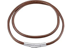 FindChic Collana uomo e donna in pelle intrecciata, collana caucciù 2/3 mm, con chiusura rotante o pulsante in acciaio inossidabile, colore nero/marrone, 41-76 cm confezione reagalo