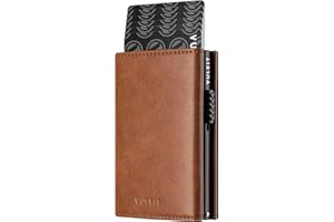 VULKIT Tarjetero para Tarjetas de crédito con Bloqueo RFID, Billetera emergente de Cuero Genuino con Compartimento para Billetes, Ventana de identificación, Bolsillo para Monedas y Cierre magnético