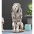 Profound Craft 15" Handmade Lion Sitting Statue Stone Finish Animal Figurines Gifts Antique Design for Home Decoration Living Room Bedroom (White, Pack of 1)