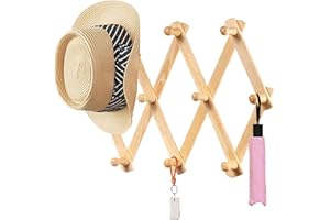 YUEMING Appendiabiti a parete Stendino a scomparsa, appendini pieghevoli, ganci in legno a 10 ganci, appendiabiti a parete ad espansione, appendiabiti a parete, stendino telescopico