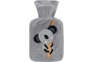 UMOI Koala - Bolsa de agua caliente 1 L, con funda de forro polar suave, con cierre de velcro y forro adicional, certificado BS1970:2012, certificado TÜV Rheinland, color gris'