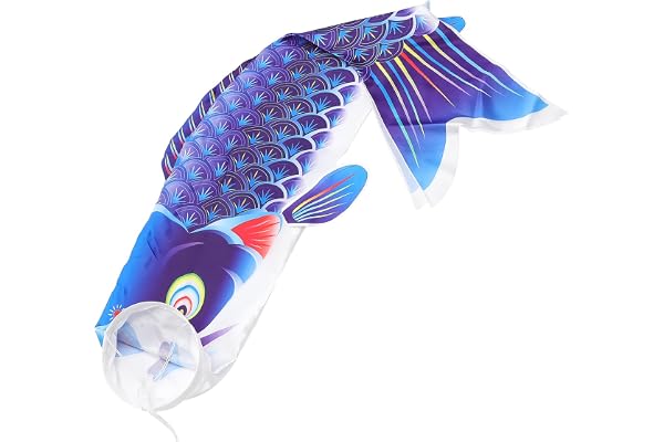 Manche À Air Carpe Poissons D or Vent Streamer Poisson Cerf- Volant Drapeau Koinobori Suspendus Décor pour Dragon Boat Festival Jardin Sushi Bar Izakaya Bleu 1M