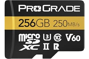 microSD Card V60 (256Go) - testée pour fonctionner avec des périphériques de Carte SD Pleine Grandeur | Jusqu'à 250Mo/s en Lecture, 130Mo/s en écriture par ProGrade Digital