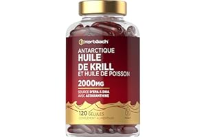 HORBÄACH Huile de Krill 2000mg avec Astaxanthine et Phospholipides | 120 Gélules | Acides Gras Oméga 3 avec EPA et DHA | Complément Alimentaire Huile de Poisson | Antarctic Krill Oil Supplement | Horbaach