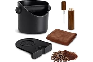 NBBENG Espresso Coffee Knock Box, Coffee Machine Accessories 4.4 Inch Bin Small, Removable Knock Bar and Non-Slip Base with Coffees Stirring Needle and Towel, Coffees Grounds Knocks Box (Black)