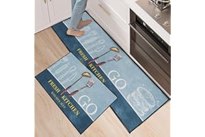 SUKUTU Kitchen Rug Set 2pcs Anti Fatigue Waterproof Kitchen Floor Mat for Home Decoration Office, Blue, 50x80 cm, 43x75 43x120 cm, Modern Geometric Pattern