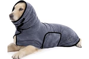 PETTOM Super chłonny płaszcz do suszenia psa z mikrofibry, regulowany szlafrok dla średnich i dużych psów (szary, L)