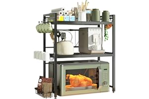 ‎NETEL NETEL Verstellbares Mikrowellen Regal 3-stufig, Regal über mikrowelle, küchenregal stehend für arbeitsplatte Bäckerregale, küchenregal mit 2 Getränkehalter und KOR,schwarz, Ausziehbar 40-60cm