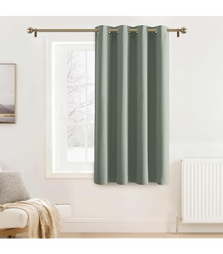 PONY DANCE Rideau De Cuisine Court Brise-Bise Sauge Vert 60x60 Cm – 2 Panneaux Passe-Tringle, Demi-Rideau Fenêtre Placard