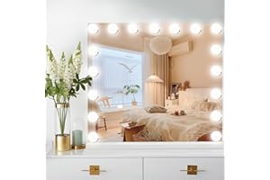 Jrswin Makeup Vanity Mirror with 17 LED Lighted Bulbs, Hollywood Vanity Mirror with Lights, 3 Color Modes & USB Charging, Cosmetic Mirror for Bedroom and Dressing Table (60CM x 50CM)