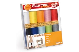 GÜTERMANN Gutermann 734521-2 - Juego de hilos (algodón natural, 50, 100 m x 10 carretes), multicolor