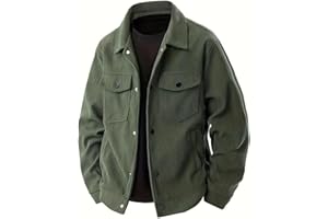 PADOLA Veste Homme Velours Côtelé à Boutons-Pression Blouson Automne avec Multi-Poches Veste mi Saison Cowboy Chemise Uni Coupe Vent Cargo Surchemise Vintage Manteau Cadeau
