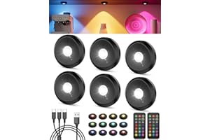 TEDMOS Spot LED Rechargeable USB RGB, Batterie de 2400mAh Lampe Vitrine Couleur Sans Fil Lumiere Placard Télécommande Lumiere Armoire a Pile Lampe Cuisine Éclairage Sous Meuble Tactile Veilleuse Autocollante