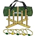 Woodside Garden Quoits Ring Toss Game, Outdoor Family Lawn Fun, 5 Rope 9 Pin