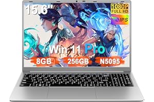 Ruzava Ordenador Portátil 15.6 Pulgadas Celeron N5095 Upto 2,9 GHz Win11 Pro Laptop 8GB RAM 256GB SSD TF 1TB LPDDR4 5G WiFi 1920 * 1080 FHD USB 3.0 Widevine L1 Portátil Teclado QWERTY Inglés - Plata