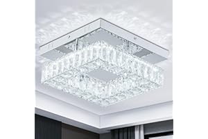 YPQXYHDA Nordic Square Crystal Chandelier Flush Mount Ceiling Light,Energy Saving Modern Crystal Mini LED Chandelier for Living Room,Bedroom,Kitchen (White)